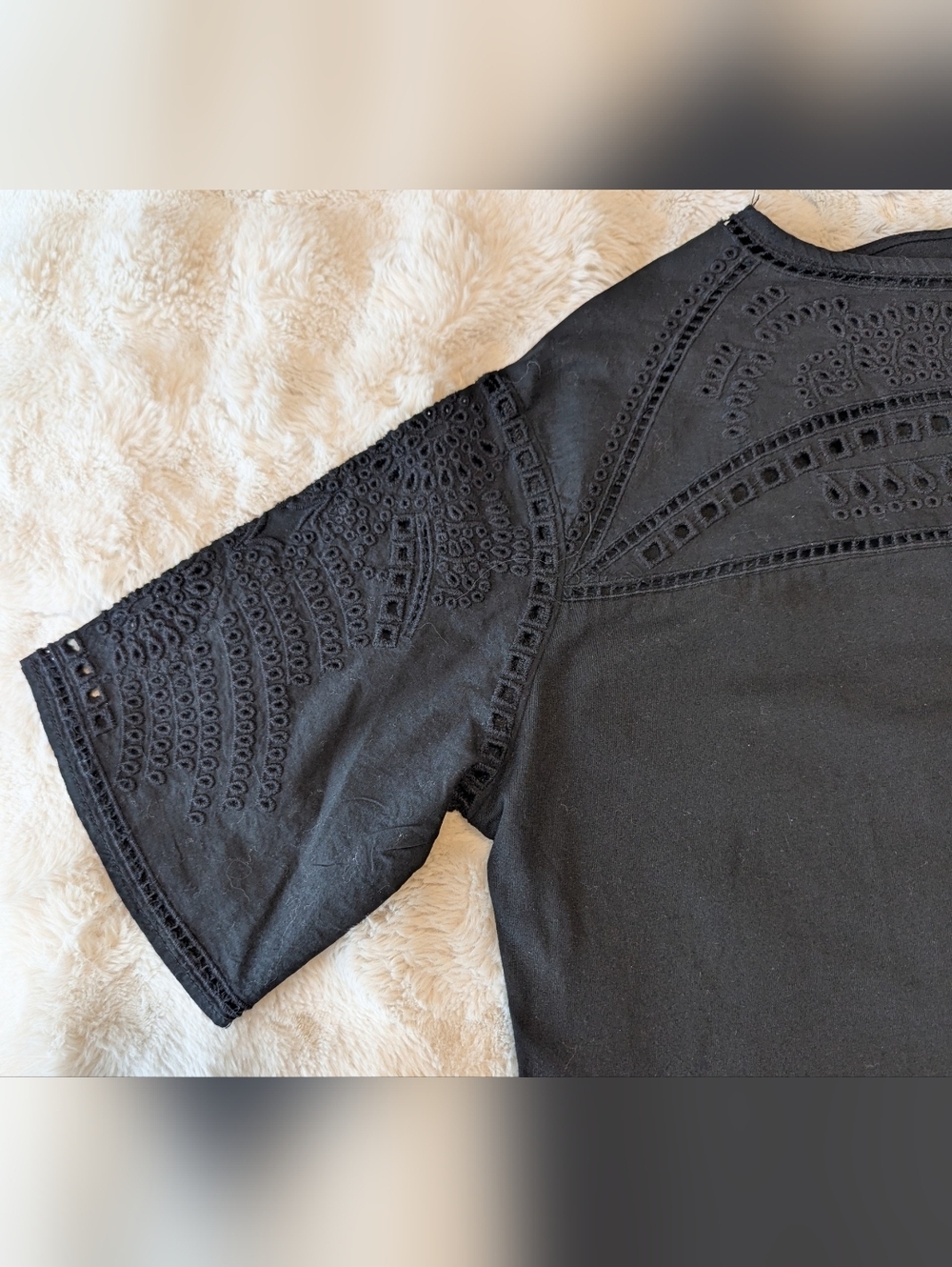 Ralph Lauren Black Short-Sleeve Eyelet Yoke Tee - Picture 4 of 6